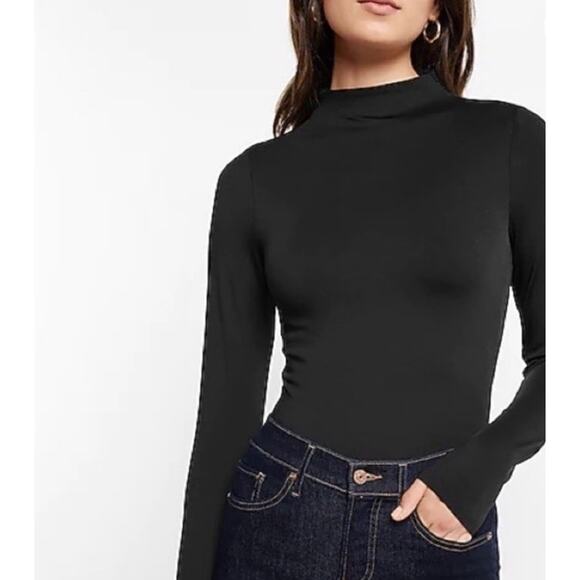 Express Body Contour High Compression Mock Neck Long Sleeve Size Large Black - Picture 1 of 7